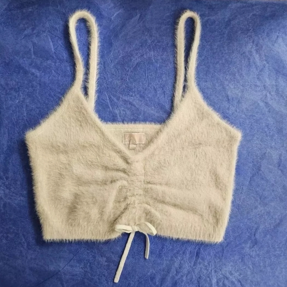 Cozy Cream Fuzzy Knit Crop Top By Dottie West